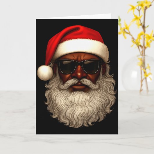 Carte African American Santa Christmas Pajama Cool Black (Fleur jaune)