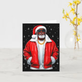 Carte African American Santa Christmas Pajamas Cool Blac (Fleur jaune)