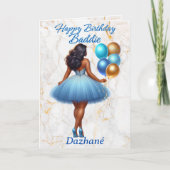 Carte African American Woman Blue & Gold Anniversaire (Devant)
