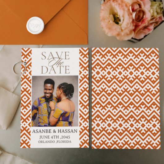 Carte African Print  with Photo Wedding Save The Date  