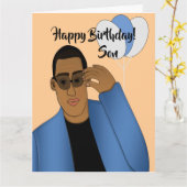 Carte Afro-Américain beau et son cadeau Anniversaire (Fleur jaune)