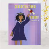 Carte Afro-Américaine Diplôme Floral Rose (Fleur jaune)