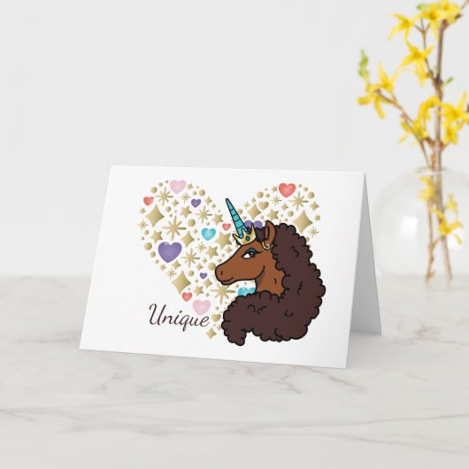 Carte Afro Unicorn | Design cardiaque unique (Fleur jaune)