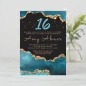 Carte Agate Gold Turquoise Sweet 16 Anniversaire Invitat (Debout devant)