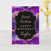 Carte Agate rose violet foncé doux 16 Joyeux anniversair (Fleur jaune)