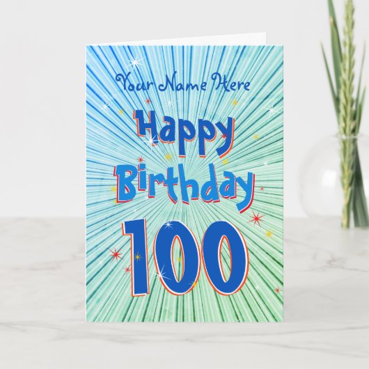 Carte Age 100 Fun 3D Blue Chill modifiable 100e annivers (Devant)