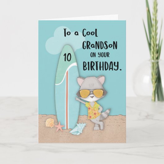 Carte Âge 10 Grand-fils Anniversaire Plage Amusante Cool (Devant)