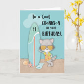 Carte Âge 11 Grand-fils Anniversaire Plage Amusante Cool (Fleur jaune)
