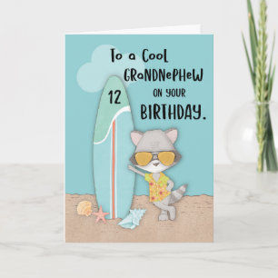 Carte Âge 12 Petit-fils anniversaire plage drôle raton l