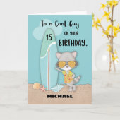Carte Âge 15 Guy Birthday Beach Funny Cool Raccoon Card (Fleur jaune)