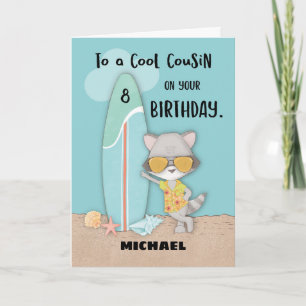 Carte Âge 8 Cousin Anniversaire Plage Amusant Cool Racco
