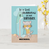 Carte Âge 8 Grand neveu Anniversaire Plage Funny Raccoon (Fleur jaune)