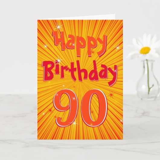 Carte Âge 90 Fun Radial Sunburst Orange 90e anniversaire (Petite plante)