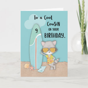 Carte Âge 9 Cousin Anniversaire Plage Cool amusant Racco