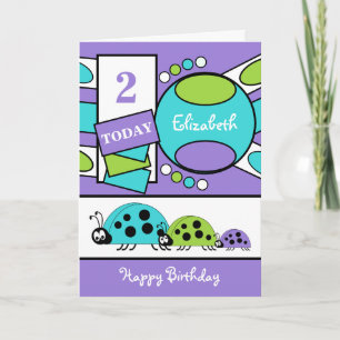 Carte Âgé de 2 ans tout âge coccinelle violet vert