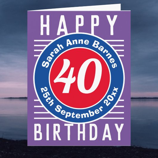 Carte Âge, nom et date pour un 40e anniversaire