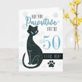 Carte Âge Personnalisé Anniversaire Chat Silhouette (Fleur jaune)