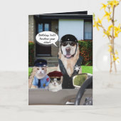 Carte Agent de laboratoire et de chat amusant Anniversai (Fleur jaune)