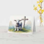 Carte Agneau aux fleurs bleues Pâques (Fleur jaune)