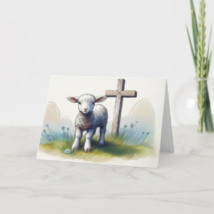 Carte Agneau aux fleurs bleues Pâques