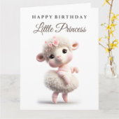 Carte Agneau bébé mignon dans une jupe, robe rose avec d (Fleur jaune)