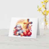 Carte Agneau couché Orthodoxe Pâques (Fleur jaune)
