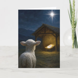 Carte Agneau de Noël regardant l'Enfant Jésus