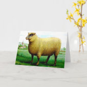 Carte agneau vintage peint vert pâturage (Fleur jaune)