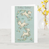 Carte Agneaux d'anniversaire vintages (Fleur jaune)