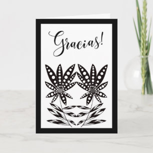 Carte Agradecimiento Floral en Blanco y Negro - Gracias