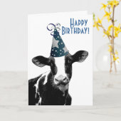 Carte Agriculteur de joyeux anniversaire - vache à (Fleur jaune)