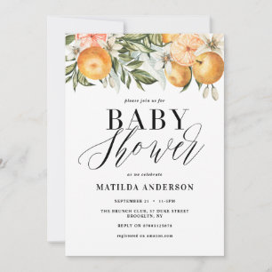 Carte Agrumes, oranger + baby shower en fleur