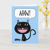 Carte Ahoj ! Bonjour en tchèque, Chat noir avec os de po (Fleur jaune)