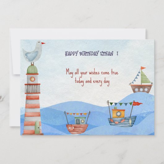 Carte Ahoy Nautical kids aquarelle heureux anniversaire (Devant)