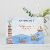 Carte Ahoy Nautical kids aquarelle heureux anniversaire (Debout devant)