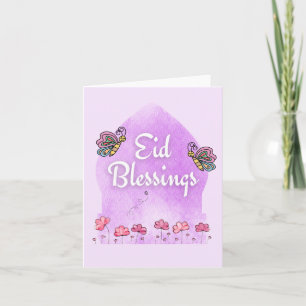Carte Aïd Fitr Adha Blessing Papillons rose