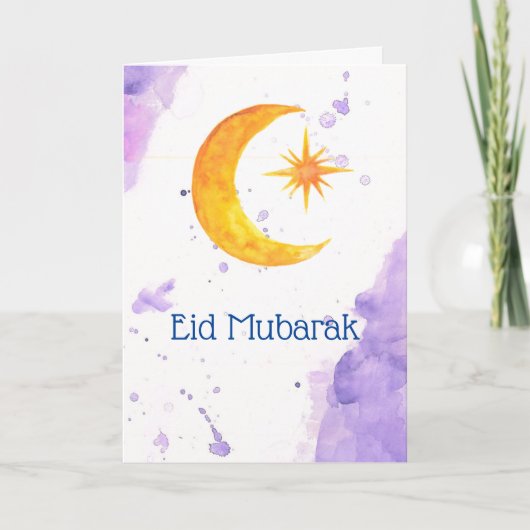 Carte Aïd Moubarak, croissant de lune et couleur d'eau (Devant)