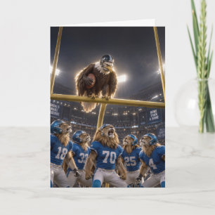 Carte Aigle d'anniversaire et lions dans un stade de spo