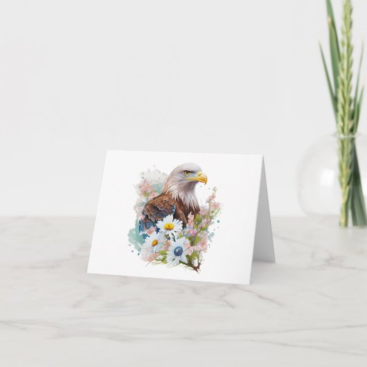 Carte Aigle majestueux chauve aux fleurs BLANC (Devant)