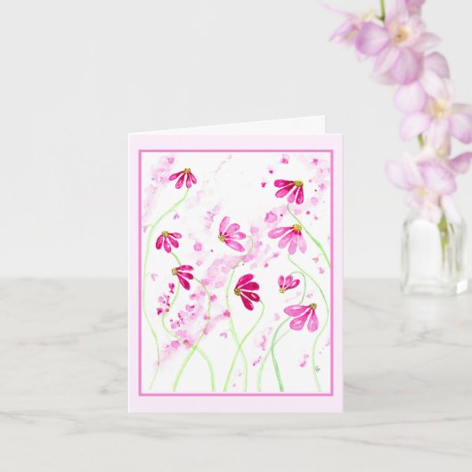 Carte Aile rose-rouge Fleurs Aquarelle Art (Orchidée)