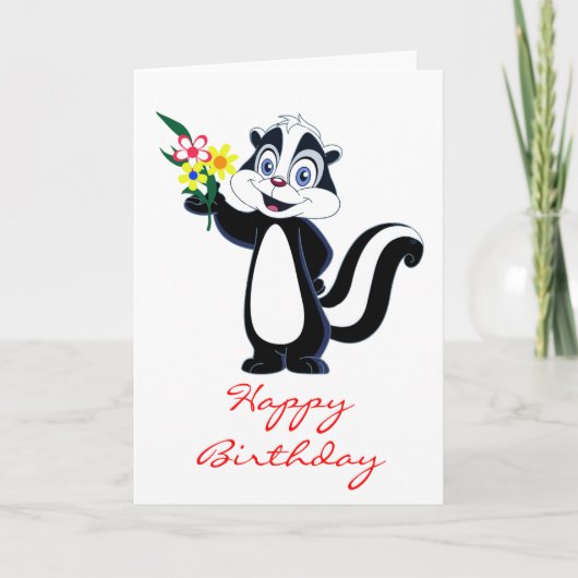 Carte Aimable Skunk avec Fleurs Anniversaire (Devant)