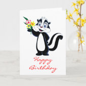 Carte Aimable Skunk avec Fleurs Anniversaire (Fleur jaune)