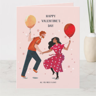 Carte Aimer mignon rose et rouge danseurs personnes vale