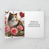 Carte Aimer Roses roses et Calico Chat Saint Valentin (Intérieur)