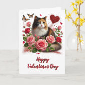 Carte Aimer Roses roses et Calico Chat Saint Valentin (Fleur jaune)