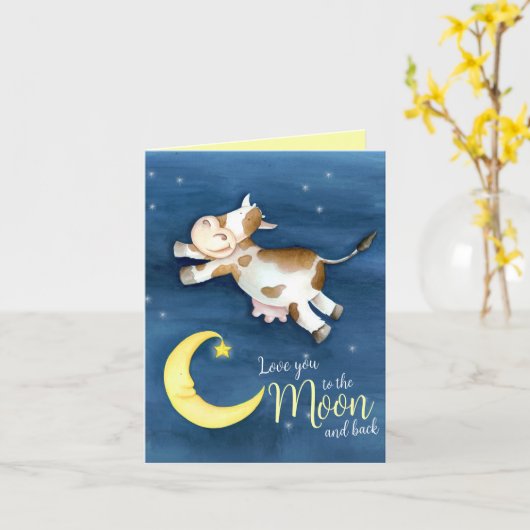 Carte Aimez-vous au baby shower de la vache lune merci (Fleur jaune)