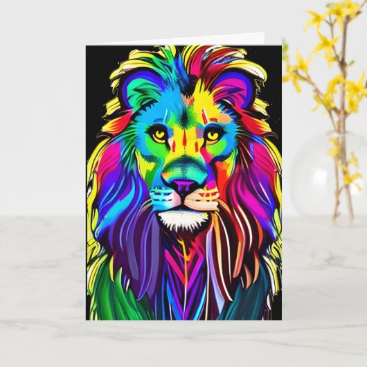 Carte Aimez-vous beaucoup | Lion Face Imaginaire mystiqu (Fleur jaune)