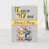 Carte Aimez-vous pour toujours mignon chiens jaune gris  (Devant)