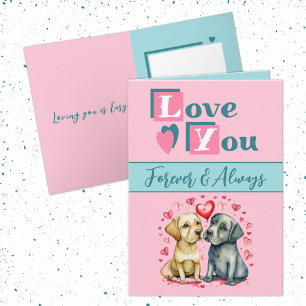Carte Aimez-vous pour toujours mignon chiens rose vert V