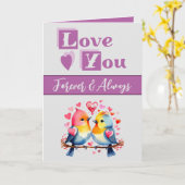 Carte Aimez-vous pour toujours mignon oiseaux violet Val (Fleur jaune)